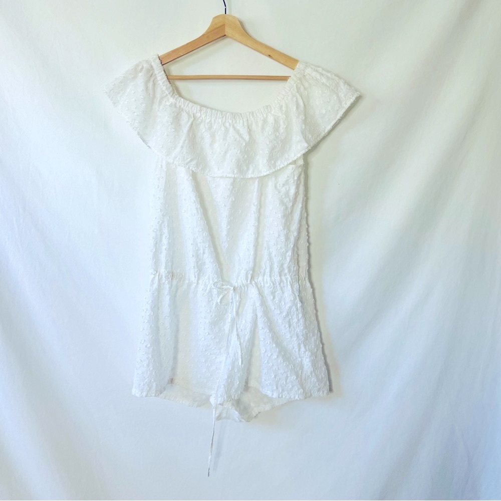 Madewell Cotton White Off Shoulder Swiss Dot Romper - Picture 2 of 12